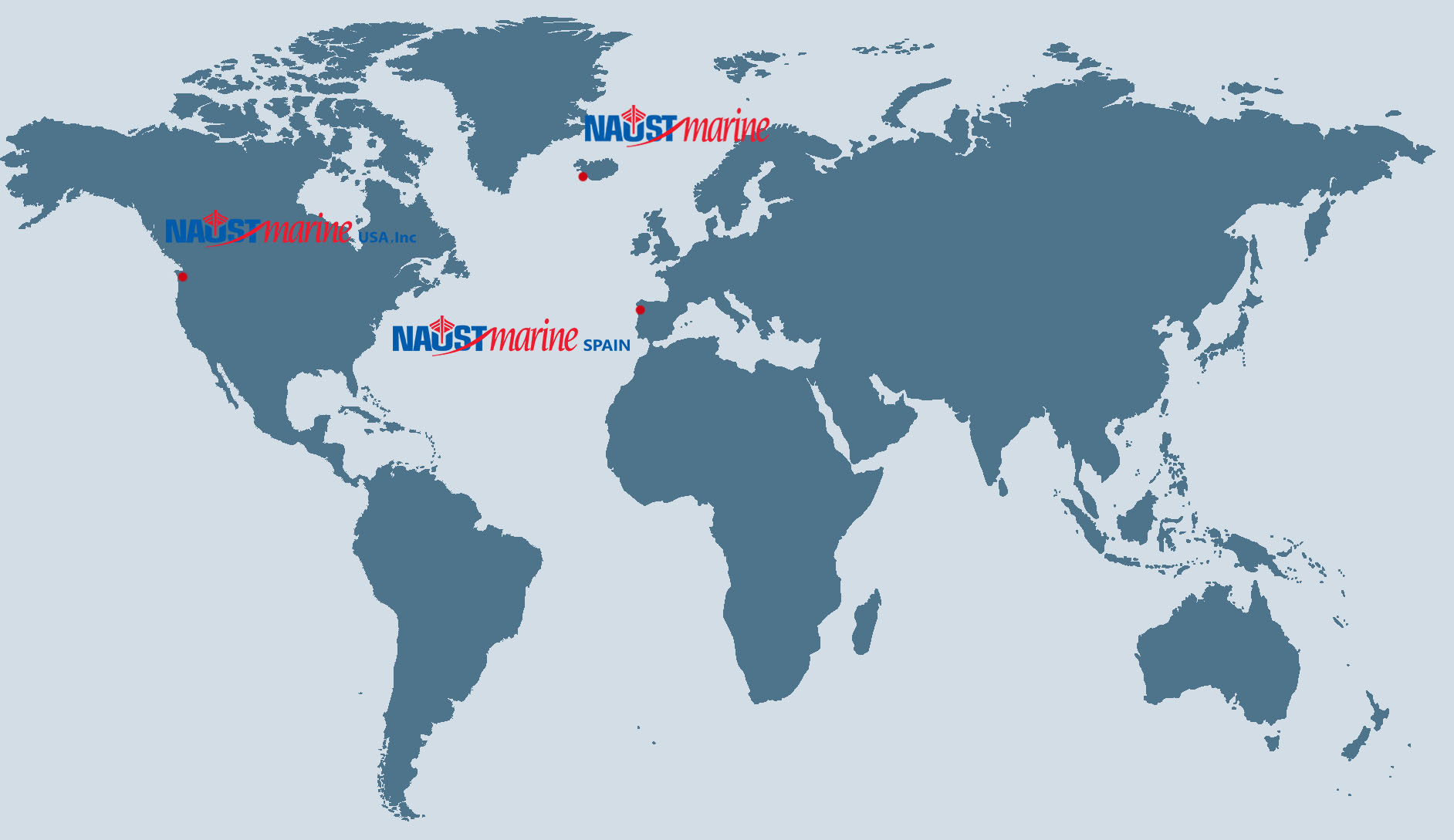 Worldmap showing Naust Marine locations